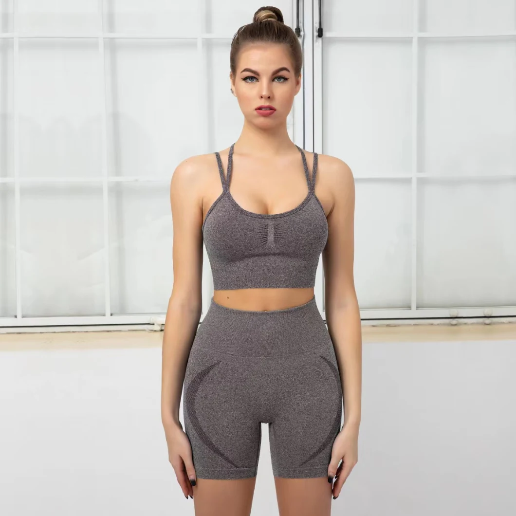 High Quality Womens Seamless Yoga Outfits Sweat Suits Factory, Custom Home Gym Wear Workout Sets High Waist Leggings Racerback Padded Sports Bra Jogging Suit