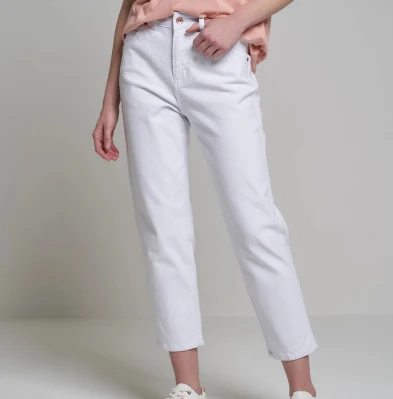 Pantaloni in twill bianco da donna Pantaloni a vita alta in cotone spandex a gamba dritta