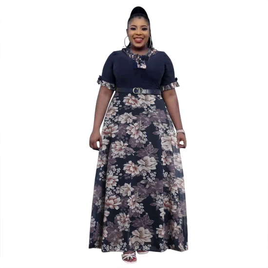 Vendita calda all'ingrosso Africa Disegni di abbigliamento Moda Donna Abbigliamento Formale Lady Africano Lungo Plus Size Cerimonia Abito in chiffon con stampa